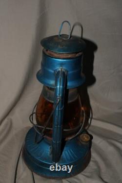 X2 Dietz Air Pilot No. 8 Amber Glass Globe Railroad Barn Oil Blue Lamp Lantern